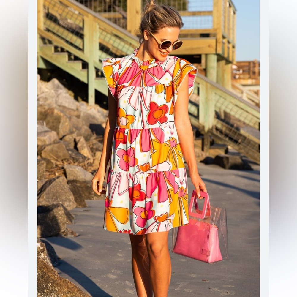 CROSBY by Mollie Burch Pink, Yellow & White Floral Tiered Sundress